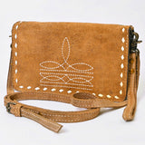 ADBG1717 Suede Leather Wallet Bag with White Western Stitch Embroidery