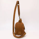 ADBGA652 Floral Tooled Leather & Cowhide Sling Backpack with Teardrop Panel Design