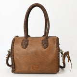 LC-ADBGM270H Western Braided Leather Duffel - Deep Saddle Brown with Turquoise Concho