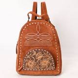ADBG1574 Suede Western Backpack - Tooled Leather Floral Pocket