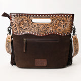 ADBG1584 Suede & Tooled Leather Western Fringe Bag - Embroidered Crossbody with Cutout Handle
