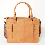 ADBG230 Hand Tooled Leather Tote Bag with Natural Floral Tooled Leather Panels & Fringes