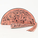 LC-ADBG1233H Hand-Tooled Leather Clutch - Semi-Circle Wristlet with Tassel