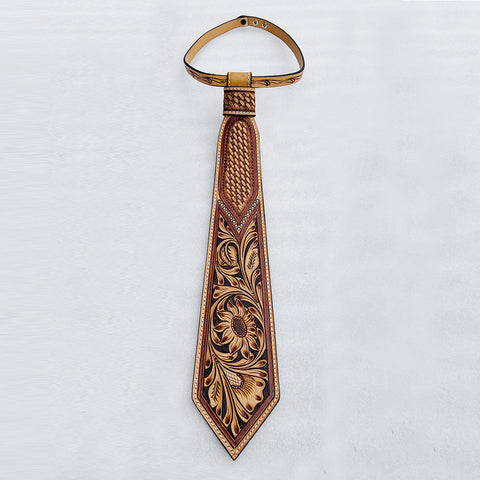 ADTI104 American Darling Hand Tooled Leather Tie - Floral Carved Vegetable-Tanned Western Neckwear