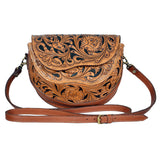 ADBGA561 Hand-Tooled Leather Crossbody Saddle Bag Western Floral Carved Purse