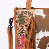 ADBG1086 Western Cowhide Fringe Tote Bag with Tooled Leather Straps-Handcrafted by American Darling