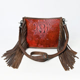ADBG1565 Croc Embossed Leather Fringe Crossbody - Western Statement Purse