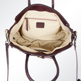 LC-ADBGI151A Tooled Leather & Spotted Cowhide Western Satchel – Burgundy Shoulder Bag