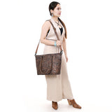 ADBG1519 Floral Embossed Leather Tote Bag - Western Crossbody & Shoulder Style