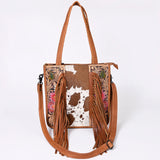 ADBG1086 Western Cowhide Fringe Tote Bag with Tooled Leather Straps-Handcrafted by American Darling