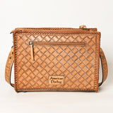 ADBG1235 Hand-Tooled Leather Crossbody Bag - Western Floral Design with Fringe