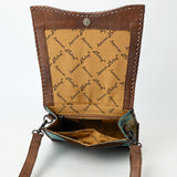 ADBG1516 Embossed Croc Leather & Cowhide Messenger - Western Whipstitch Edge