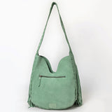 ADBGA782 Green Fringe Suede Shoulder Bag - Boho Tribal Embroidered Western Purse