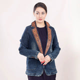 LC-ADBZ021 Genuine leather Women Denim Blazer dress jacket