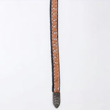 ADHTBR112 Natural Tooled Leather Western Hatband with Floral Design & Silver Buckle Set