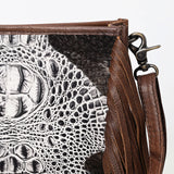 ADBG1565 Croc Embossed Leather Fringe Crossbody - Western Statement Purse