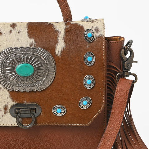 ADBG983 American Darling Cowhide Western Leather Messenger Bag with Fringes