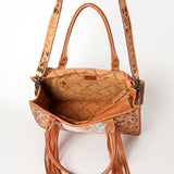 LC-ADBG230 Hand Tooled Leather Tote Bag with Hair-On Cowhide & Hand-Painted Floral Design