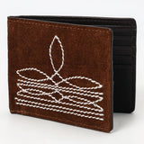 ADBGM529 Suede Western Bifold Wallet - Embroidered Leather Mens Cowboy Wallet