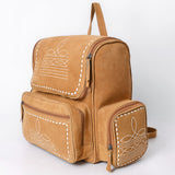 ADBGA795 Suede Western Backpack - White Embroidered Stitch Design with Multi-Pockets