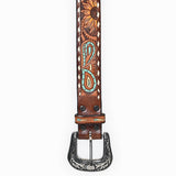 ADBLF206 Beautifully Hand Tooled Hand Painted Genuine American Leather Belt Men and Women Bling