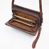 ADBG1717 Suede Leather Wallet Bag with White Western Stitch Embroidery