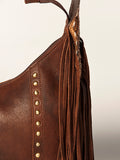 LC-ADBGA217 American Darling Hobo Bag Dark Brown Leather with Tooled Strap, Fringe & Brass Studs