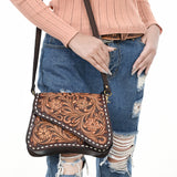 ADBGA587 Hand-Tooled Genuine Leather Western Crossbody Bag-Floral Design for Women