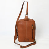 ADBGA624 Cowhide Crossbody Backpack with Sunflower Tooled Leather & Fringe Tassel