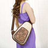 ADBG1146 Cowhide Leather Western Sling Bag with Hand-Tooled Pocket - Eleanor Edition by American Darling