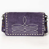 ADBG1717 Suede Leather Wallet Bag with White Western Stitch Embroidery