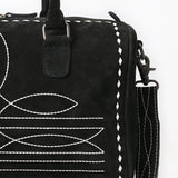 ADBG1585A Black Suede Embroidered Duffel Handbag - Western Weekender with Shoulder Strap