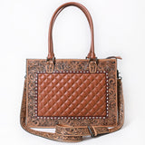 ADBG1671A Tooled Leather Black Quilted Western Tote Bag with Floral Strap - American Darling