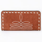 ADBG1687 Suede Leather Wallet with White Whipstitch Embroidery - Western Style