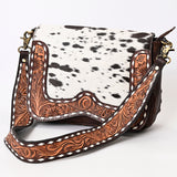 ADBGA377 Genuine Leather Western Crossbody Bag with Tooled Strap & Hair-On Hide