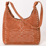 ADBG1617 Suede Crossbody Bag with White Southwestern Stitching & Whipstitch Trim