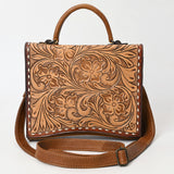 ADBG1487 Hand-Tooled Leather Briefcase Crossbody Bag - Floral Western Style