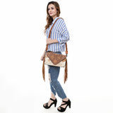 ADBG1582 Cowhide & Tooled Leather Envelope Clutch - Western Crossbody with Braided Strap & Fringe