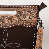 ADBG1584 Suede & Tooled Leather Western Fringe Bag - Embroidered Crossbody with Cutout Handle