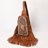 ADBG1568A Hand-Tooled Leather Fringe Sling Bag – Western Floral & Inlay