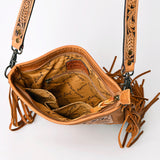 ADBG256 Tooled Leather & Cowhide Fringe Messenger Bag Western Boho Crossbody by American Darling
