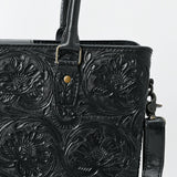 ADBG1539 Black Hand-Tooled Leather Tote Bag - Western Floral Everyday Carry