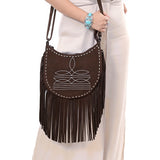 ADBG1625 Suede Fringe Crossbody Bag - Western Embroidered Leather Shoulder Purse
