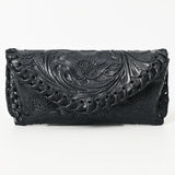 ADBG1203E Black Hand-Tooled Leather Clutch - Floral Carved Western Clutch by American Darling