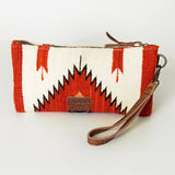 LC-ADBG344 Southwestern Wool Wristlet Clutch with Tribal Pattern and Leather Strap