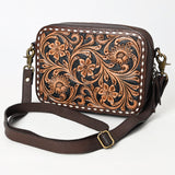 ADBGA599 Genuine Leather Floral Tooled Western Crossbody Bag-Handcrafted