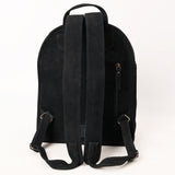 ADBG1546 Black Suede Western Backpack with Round Tooled Leather & Fringe