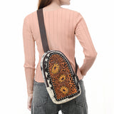 ADBGA594 Floral Hand-Tooled Leather Sling Bag-Genuine Cowhide Western Crossbody
