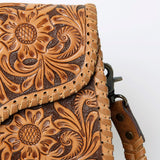 ADBG1057 Tooled Leather Western Wallet Crossbody Bag-Floral Braided Strap by American Darling