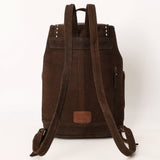 ADBG1640 Brown Suede Embroidered Backpack with Dual Front Pockets and Tassel Drawstring